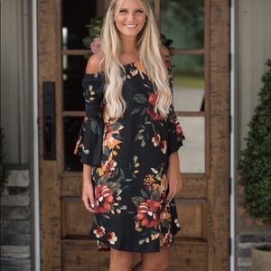 Sweet Pea bell sleeve off shoulder black dress